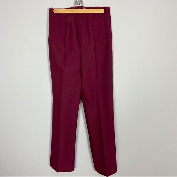 Vintage High-Waisted Burgundy Trousers – Classic Tailored Straight Leg Pants - Picture 4 of 9